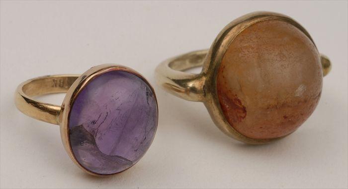 Appraisal: TWO RINGS SET WITH CABOCHON STONES stamped k approx size