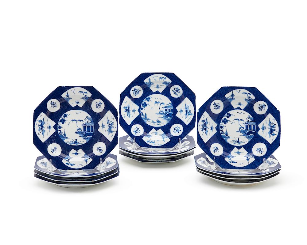 Appraisal: Set of Twelve Blue and White Bow Porcelain Octagonal Plates