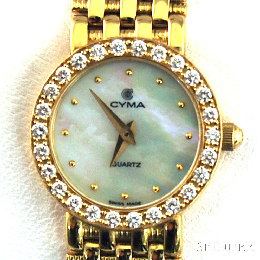 Appraisal: Lady's kt Gold Diamond and Mother-of-pearl Cyma Wristwatch the watch