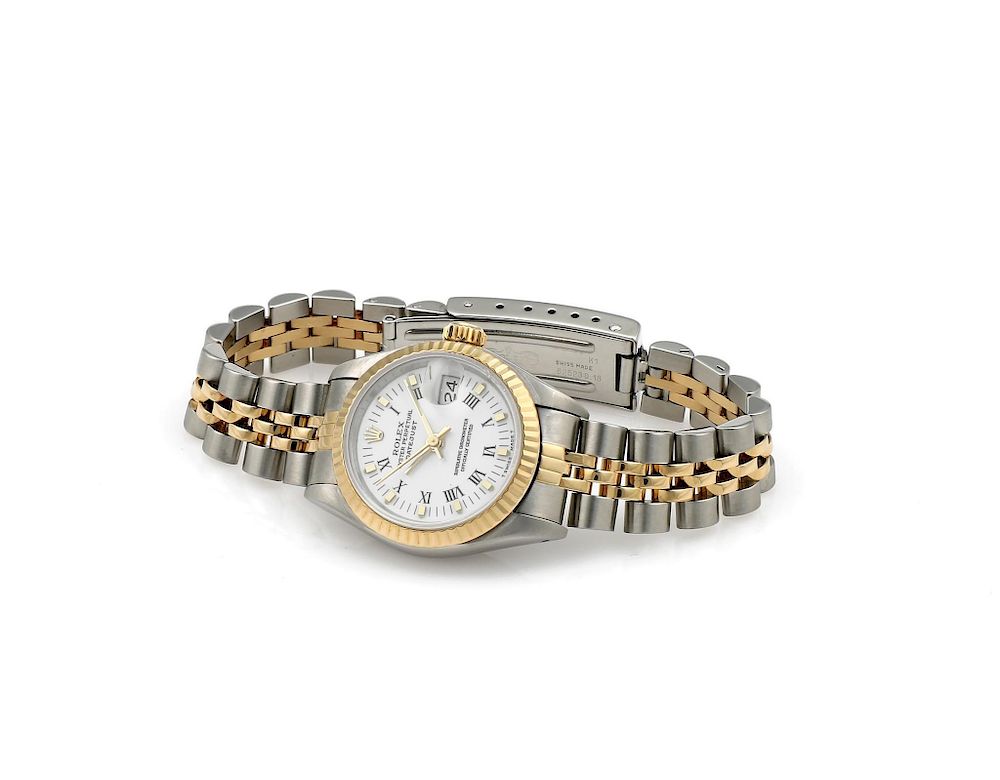 Appraisal: Ladies Tone Rolex DateJust with White Roman Dial Lds tone