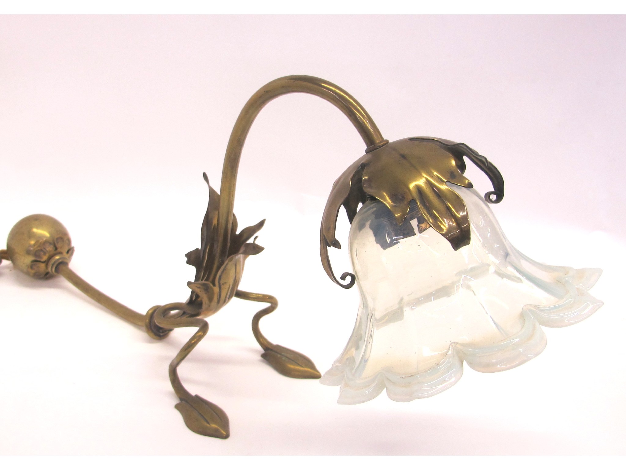 Appraisal: Gilt metal lamp with floriform vaseline glass shade