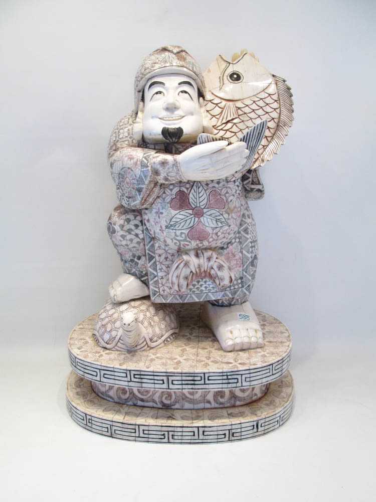 Appraisal: BONE VENEER STANDING ASIAN FIGURE having polychrome scrimshaw treatment depicting