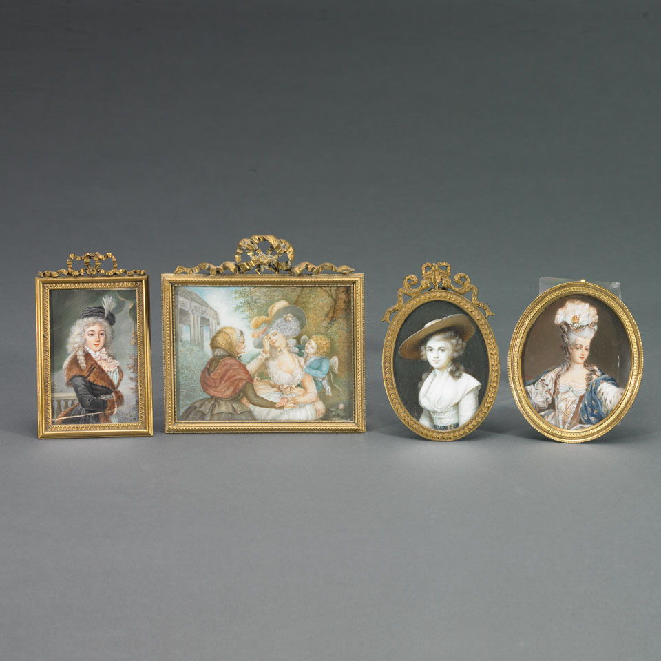 Appraisal: Group of Four Painted Miniature Portraits late th early th