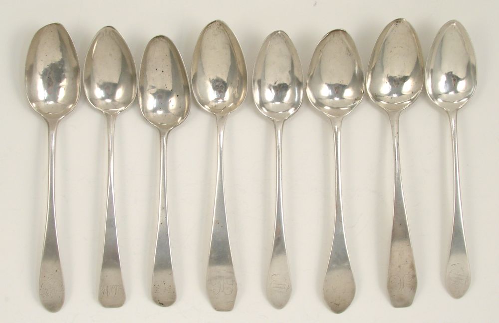 Appraisal: EIGHT SILVER SERVING SPOONS American Late th Early th CenturyBy