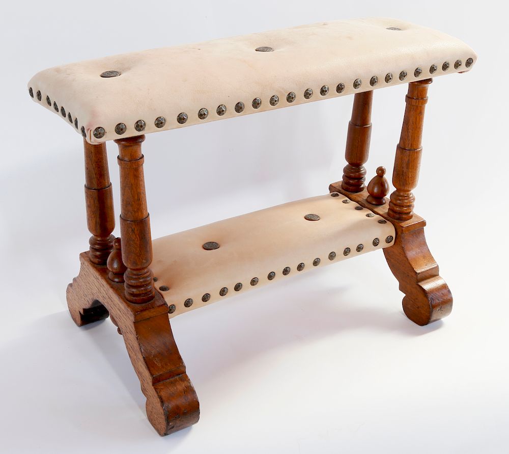 Appraisal: Victorian Oak Two-Tier Upholstered Foot Stool Exclusive on Bidsquare th