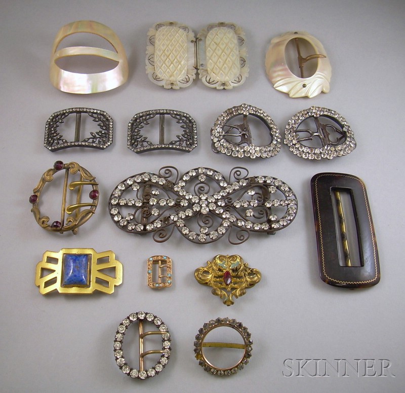 Appraisal: Approximately Fourteen Mother-of-pearl Hardstone and Rhinestone Buckles