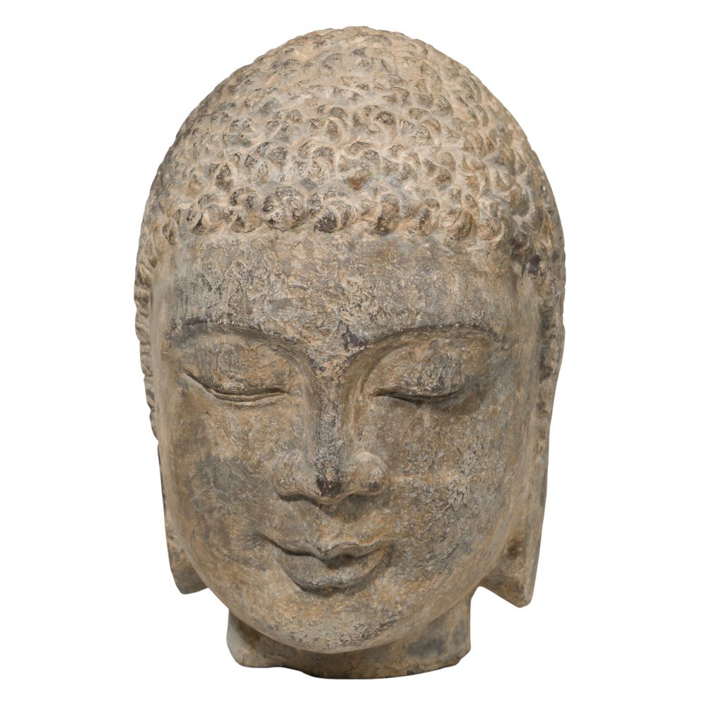 Appraisal: CHINESE NORTHERN QI CARVED STONE BUDDHA HEAD SCULPTUREHaving elongated earlobes