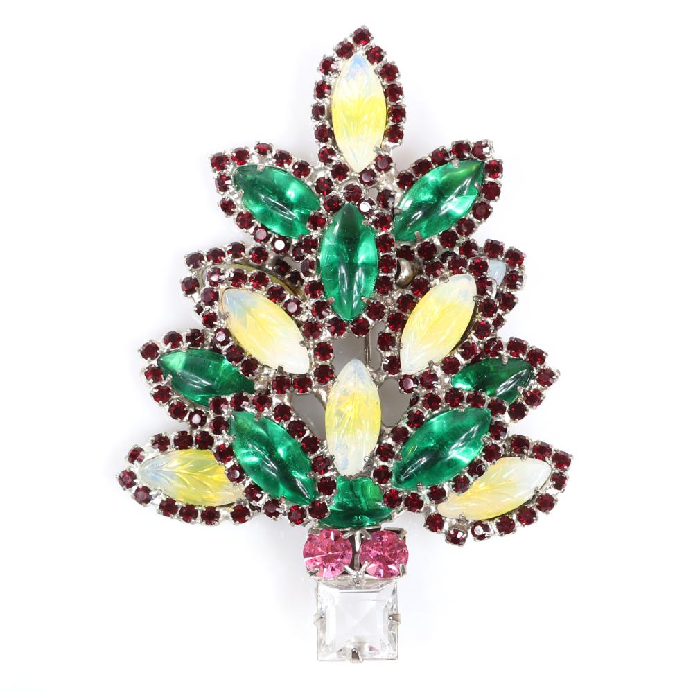 Appraisal: EISENBERG ICE HOLIDAY TREE BROOCH WITH PINK AND COLORLESS SQUARE