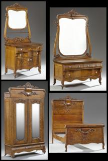 Appraisal: American Victorian Carved Oak Bedroom Suite c American Victorian Carved