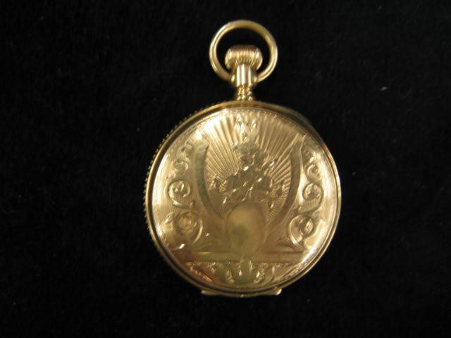 Appraisal: Waltham k Gold Pocketwatch hunting case jewel fancy engraving diameter