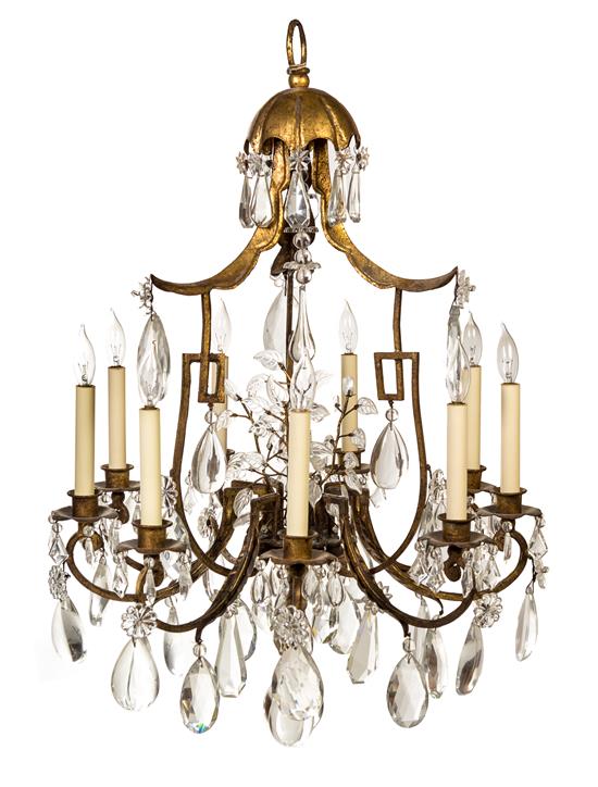 Appraisal: Sale Lot A French Tole Nine-Light Chandelier hung with prisms