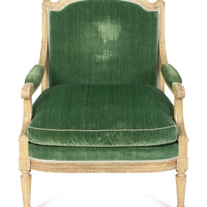 Appraisal: A Louis XVI Grey-Painted Fauteuil la Reine TH CENTURY Height