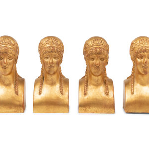 Appraisal: A Set of Four Giltwood Busts of Greek Ladies th