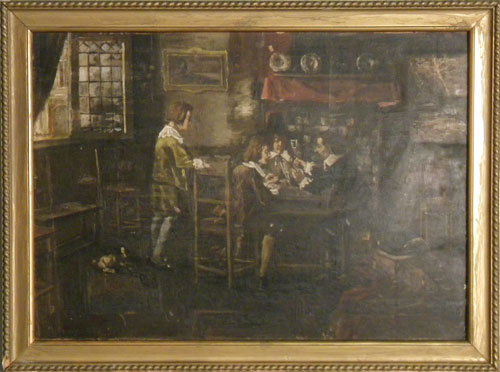 Appraisal: Oil on board interior scene signed Peters x