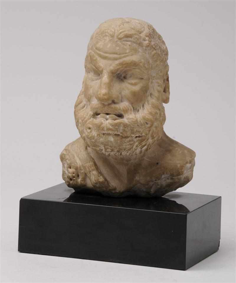 Appraisal: ROMAN CARVED MARBLE HEAD OF HERCULES Modeled with pelt over