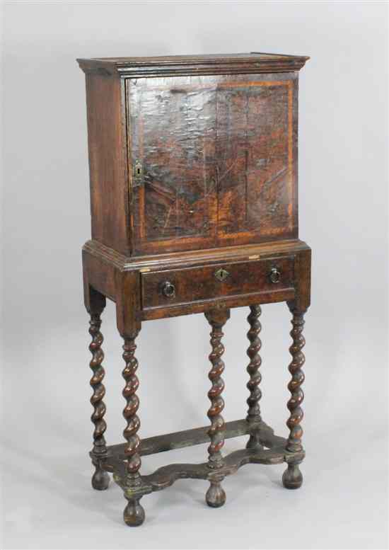 Appraisal: A William Mary walnut and oak cabinet on stand of