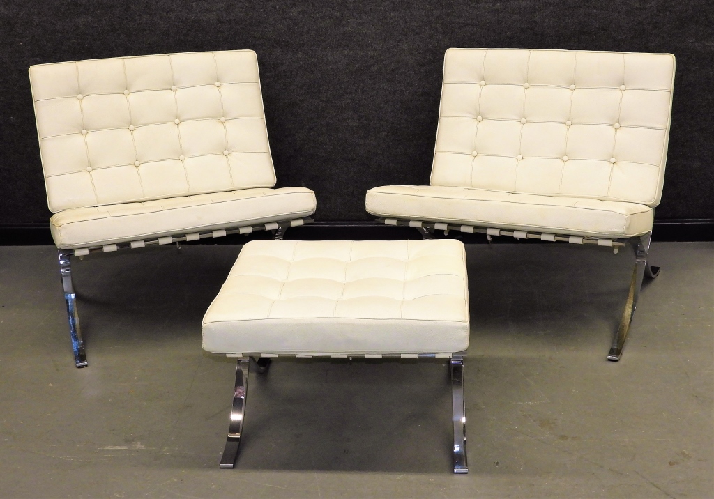 Appraisal: MIES VAN DER ROHE WHITE BARCELONA CHAIRS STOOL Italy ContemporaryClassic