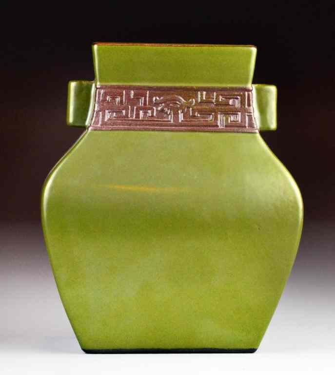 Appraisal: Chinese Porcelain Teadust Green VaseOf archaic form covered allover in