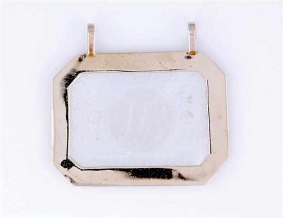 Appraisal: Oriental engraved shell and gold pendant early th century rectangular