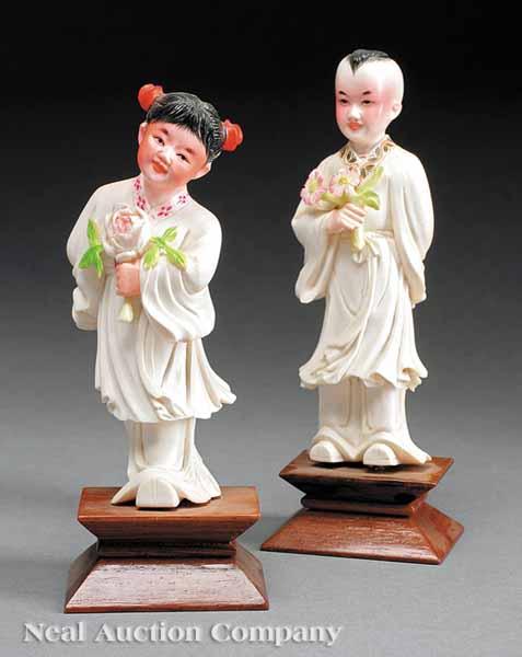 Appraisal: Two Chinese Carved and Polychrome Tinted Ivory Figures of Children