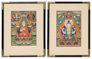 Appraisal: Two Tibetan Thangkas x inches each image Two Tibetan Thangkas