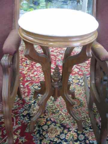 Appraisal: Pair of Oval Marble Top Tables carved walnut bases circa