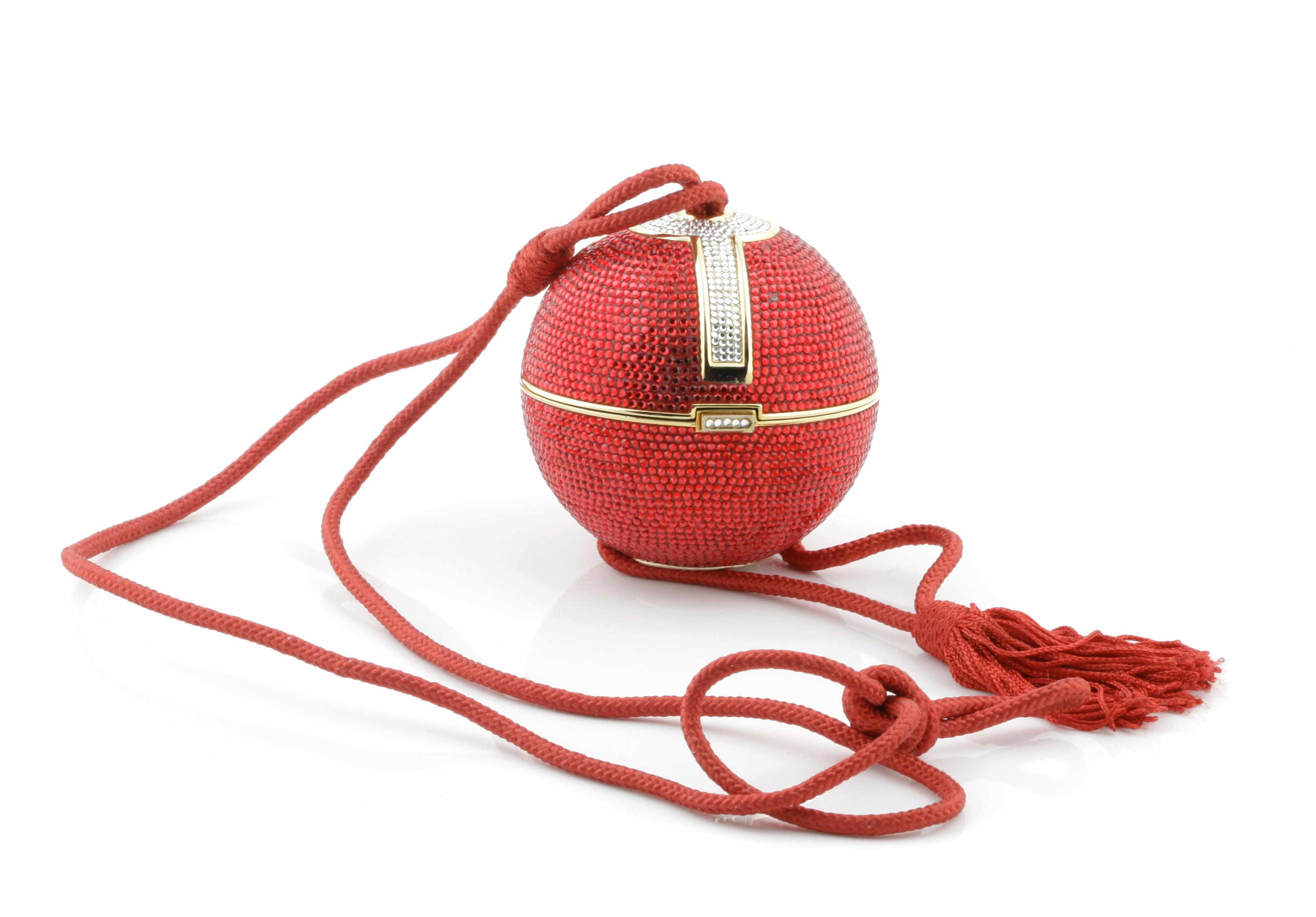 Appraisal: A red and white crystal ''disco'' ball purse with gold