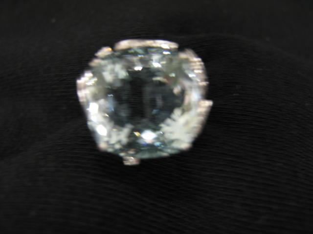 Appraisal: Aquamarine Ring fine carat gem fancy cushion cut with diamonds