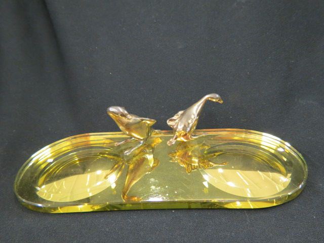 Appraisal: Deco Bronzed Ducks on Goldmirrored base long wide excellent