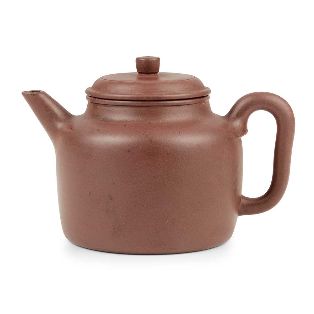 Appraisal: YIXING STONEWARE TEAPOT the teapot with a tapered cylindrical body