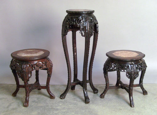 Appraisal: Three Chinese marble top stands h h and h