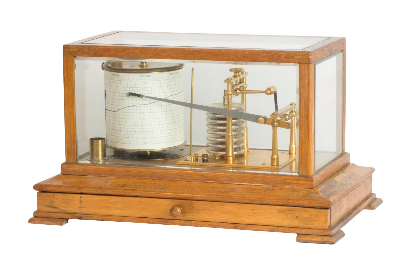 Appraisal: An oak cased barograph early th century with inset bevelled