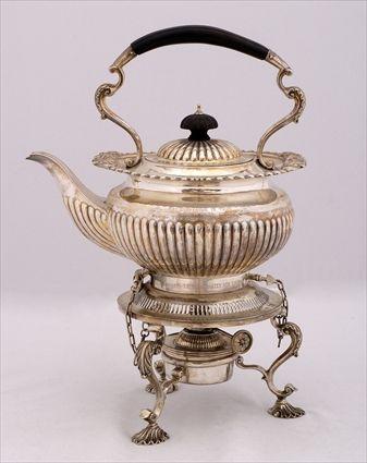 Appraisal: ENGLISH PRESENTATION SILVER TEAPOT ON WARMING STAND Maker's mark R