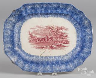 Appraisal: Blue spatter platter with red transfer decoration of a Peruvian