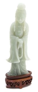 Appraisal: A Carved Celadon Jade Figure of Guanyin A Carved Celadon