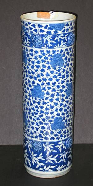 Appraisal: A blue and white porcelain cylindrical umbrella stand Meiji Period