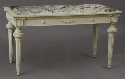 Appraisal: ITALIAN NEOCLASSICAL-STYLE CARVED AND PAINTED CENTER TABLE WITH MARBLE TOP