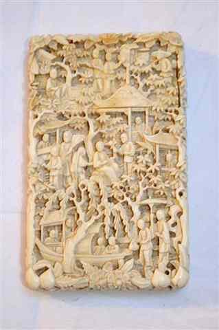 Appraisal: A CHINESE CARVED IVORY CARD CASE with intricate figure decoration