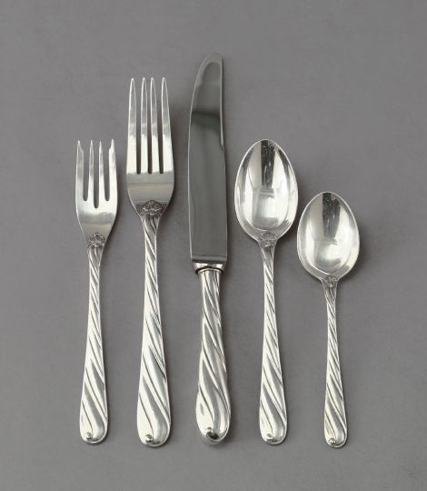 Appraisal: Cased Thirty-Nine-Piece Buccellati Silverplate Spiral -Pattern Partial Flatware Service for