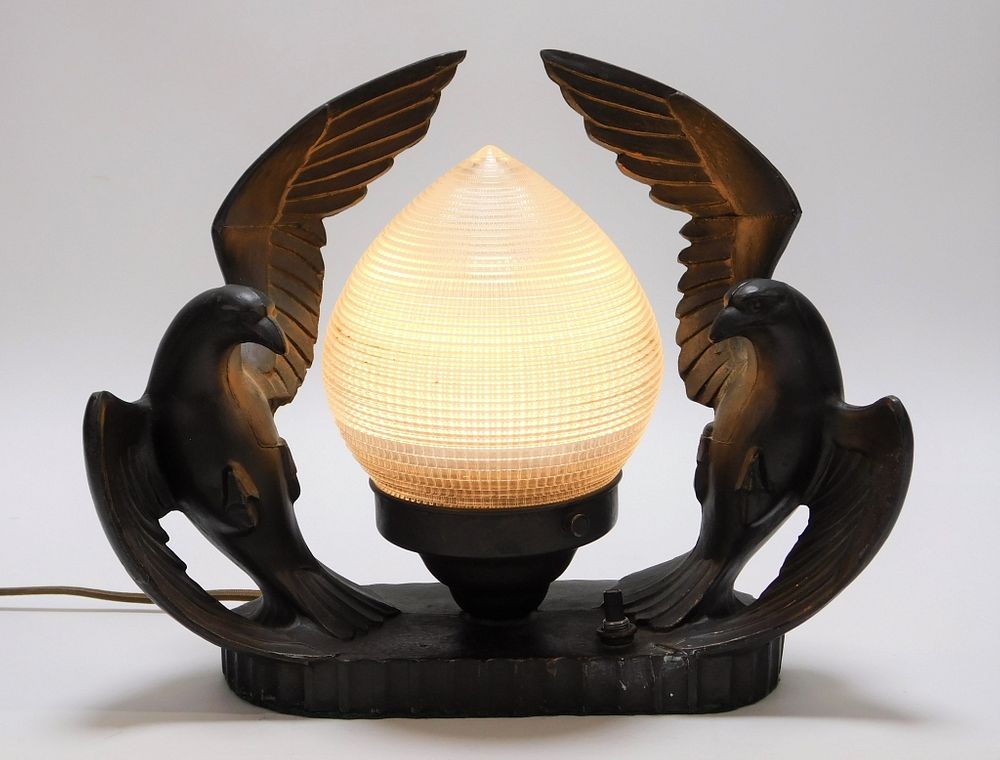 Appraisal: Art Deco Bird of Prey Spelter TV Table Lamp United