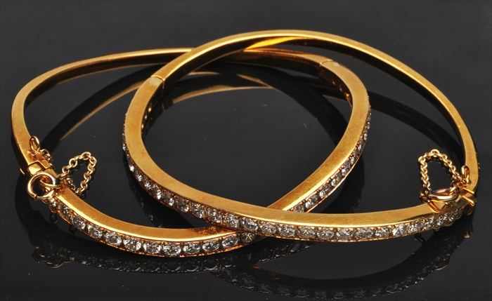 Appraisal: PAIR OF GOLD AND DIAMOND BANGLES BRACELETS Stamped k x