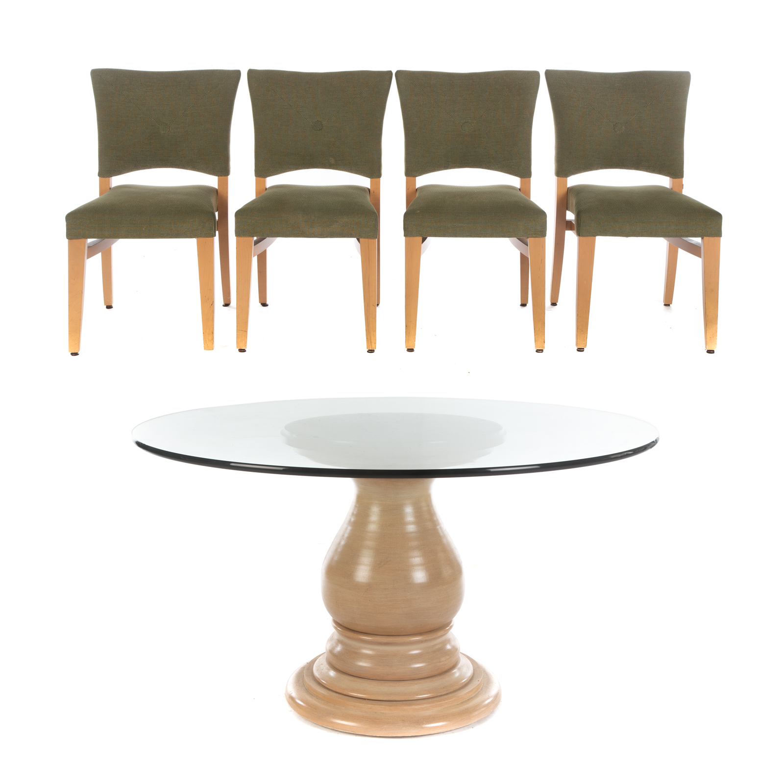 Appraisal: DAVID EDWARDS ROUND CONTEMPORARY TABLE CHAIRS Set comprising a pedestal