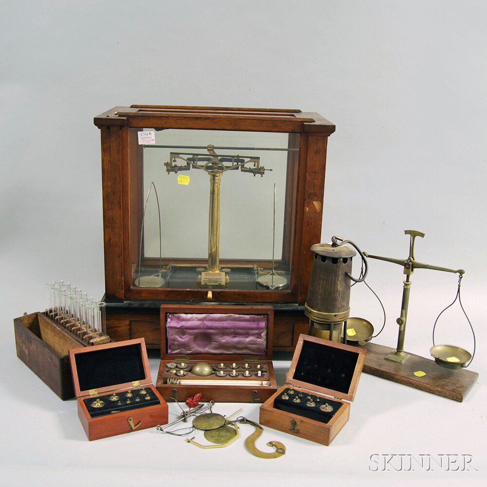 Appraisal: Group of Scientific Equipment an Oyrani Reinhardt balance scale a