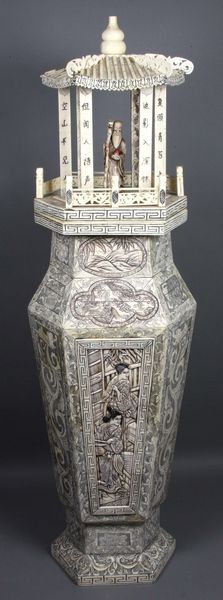 Appraisal: Late th early th Century Chinese carved and scrimshawed bone