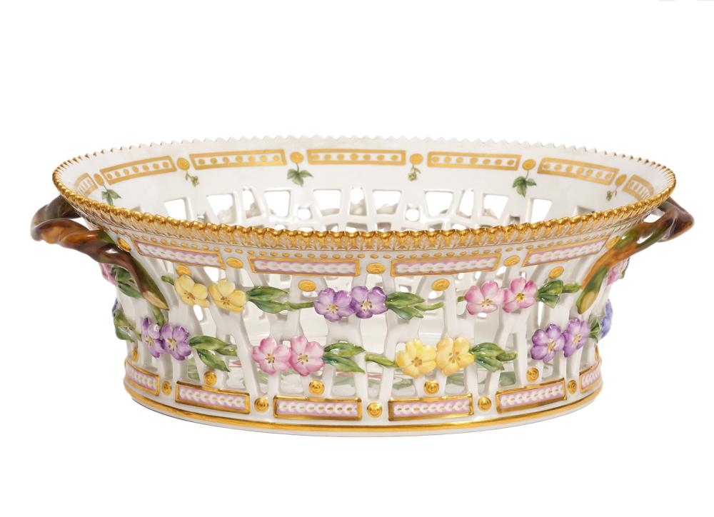 Appraisal: FLORA DANICA ROYAL COPENHAGEN RETICULATED BOWLFlora Danica oval reticulated fruit