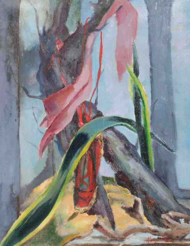 Appraisal: KUZULKA Kierstead American - Abstract Landscape with Tree Stump Scarves