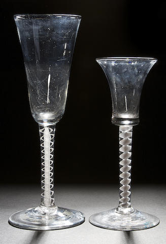 Appraisal: An opaque twist cordial glass and an ale glass circa