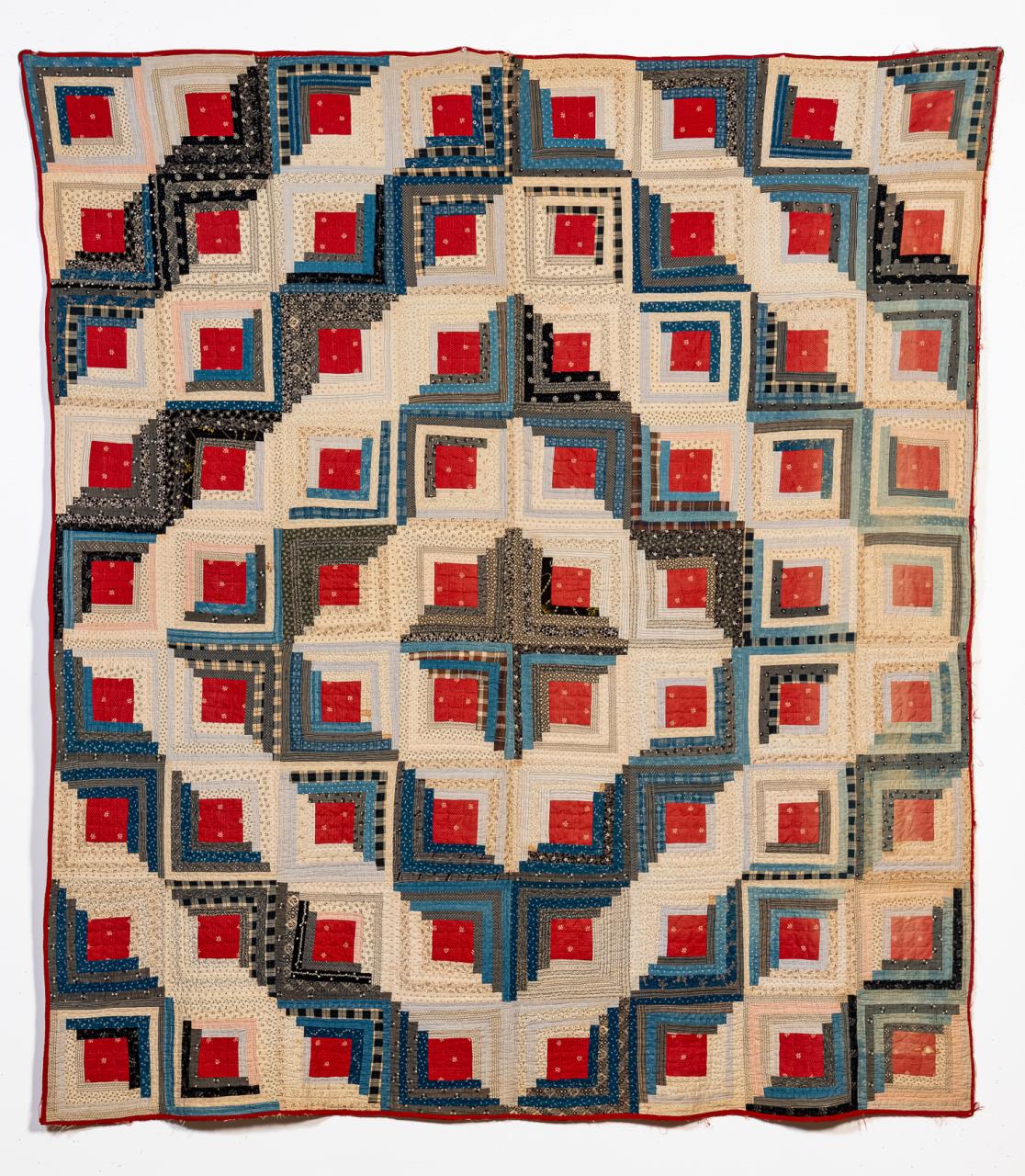 Appraisal: VINTAGE RED WHITE AND BLUE OHIO STAR QUILT Vintage red