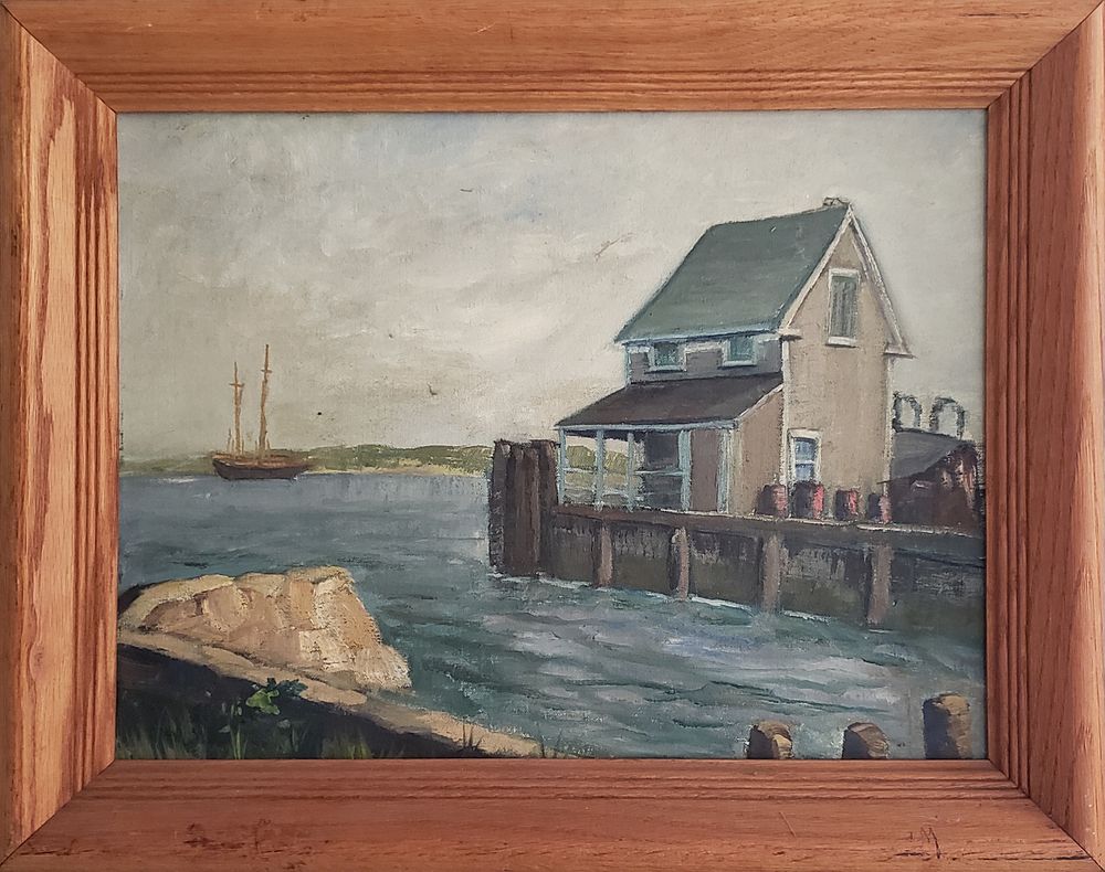 Appraisal: Vintage Oil on Artist Board Nantucket Island Service Wharf Vintage