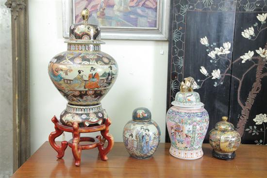 Appraisal: GROUP OF FOUR ORIENTAL COVERED URNS Including one monumental covered